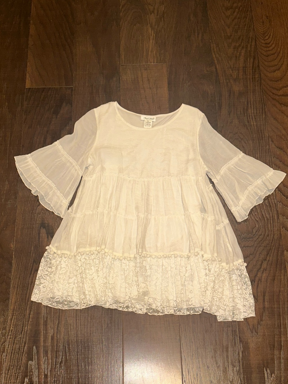 White Lace-Tiered Bell Sleeve Blouse for Women